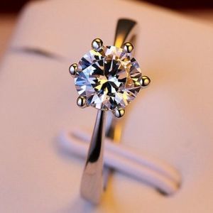 Women's 1 CT Round Solitaire Diamond 6 Prong Silver Engagement Wedding Ring